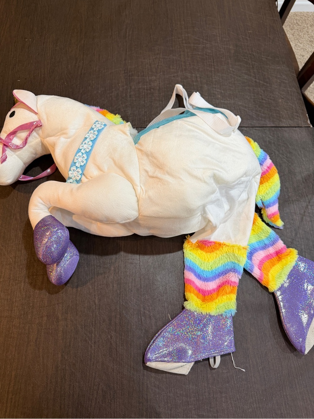 Plush Rainbow Unicorn Costume Boots - White and Multicolor